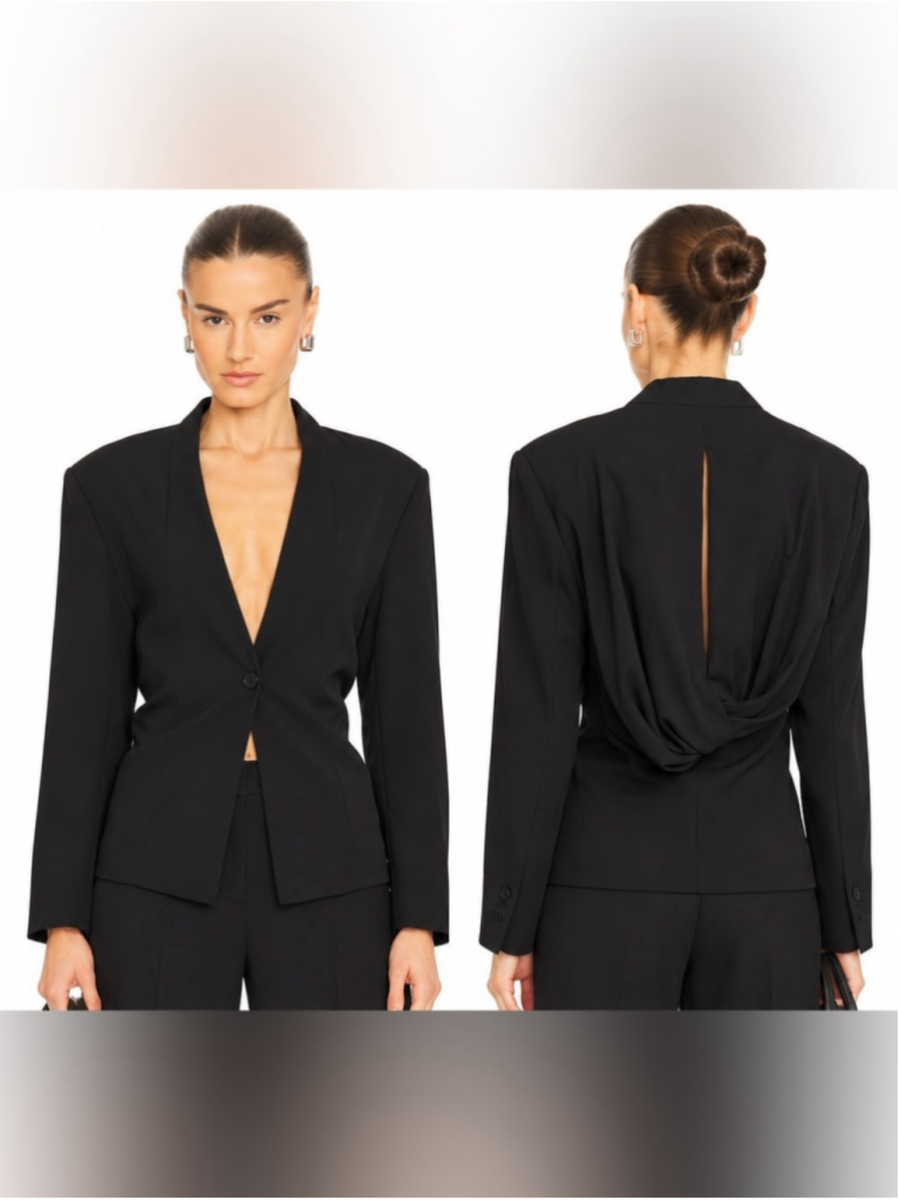 COS Black Draped Back Blazer Size 10 Cutout Open Back Minimalist silk blend